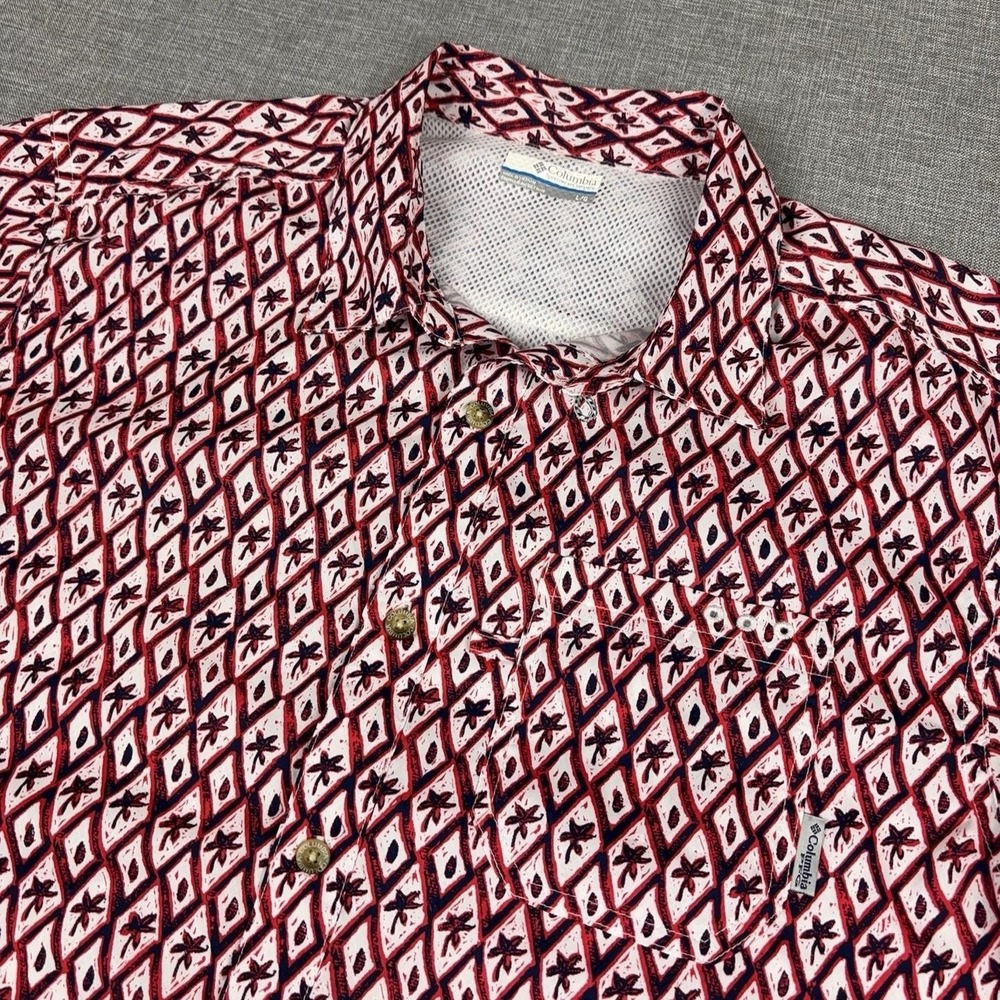 Columbia PFG Shirt Mens Large Red Short Sleeve Fishing Vented Top
